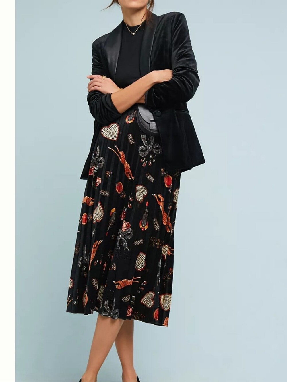 Anthropologie Maeve Montparnasse Midi Printed Velvet Skirt Size L